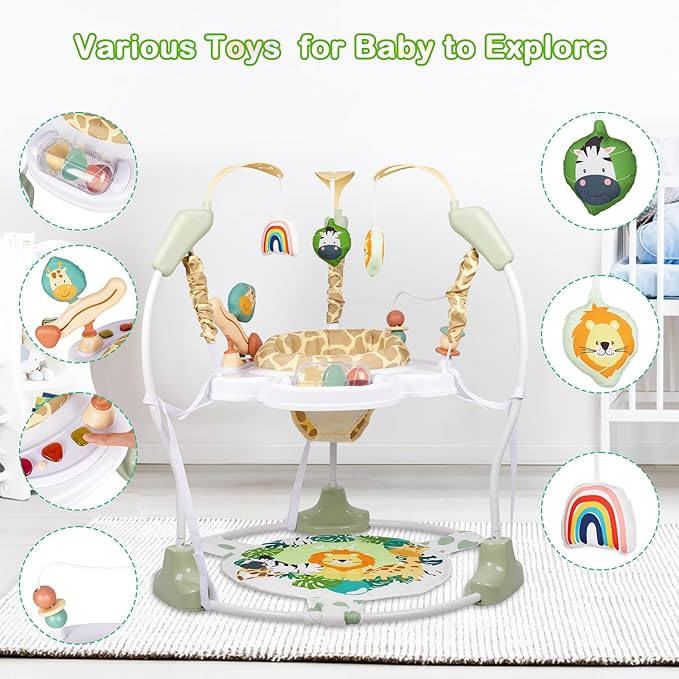 Baby Activity Center, Infant Jumpers and Bouncers with Music, Lights, Infant Toys, 360°Rotating Seat, 3 Adjustable Heights, Baby Play and Learning Center for 6+ Months