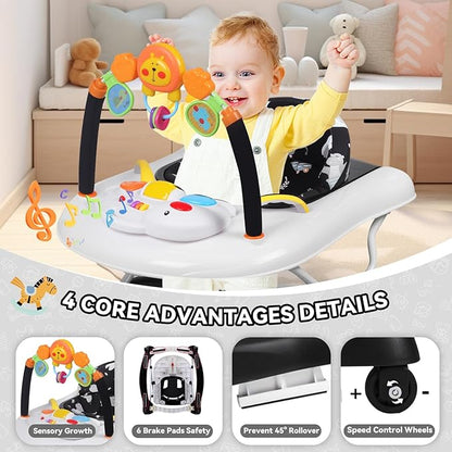 Baby Walker, 5 in 1 Baby Walkers for Boys Girls 6-12 Months, Foldable Walkers for Babies with Bouncer & Feeding Tray, Music, Adjustable Heights, Activity Walker for Infant