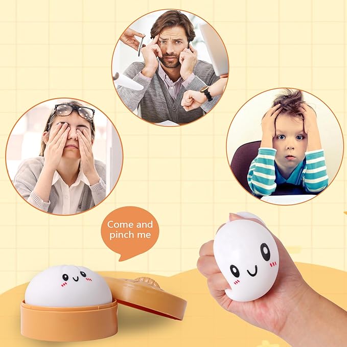 Squishy Dumpling Stress Balls for Adults, Dumpling Squishy Toys for Kids, Dumpling Fidget Sensory Toy, Squeeze Dough Ball Stress Relief Toy, Stretchy Stress Ball Squish Toys for ADHD