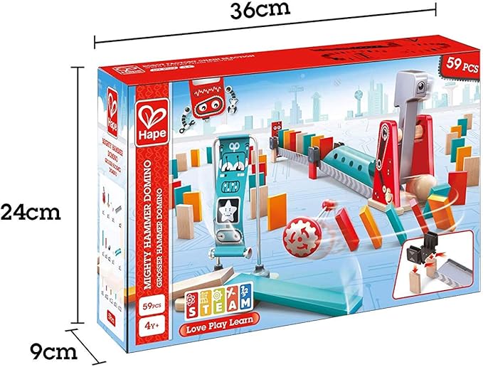Hape Mighty Hammer Domino | Double -Sided Wooden Ball Domino Set for Kids Aged 4 and Up, Multicolor (E1056)