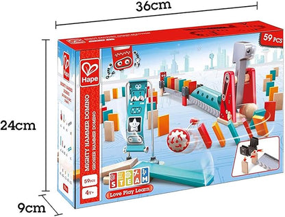 Hape Mighty Hammer Domino | Double -Sided Wooden Ball Domino Set for Kids Aged 4 and Up, Multicolor (E1056)