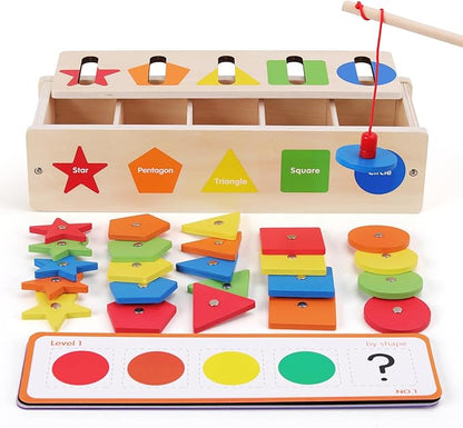 Montessori for Toddlers, Magnetic Color Shape Sorting Matching Box,Early Learning Toys,Wooden Educational Toy, Fine Motor Skills Toys for Boys Girls (Blue)