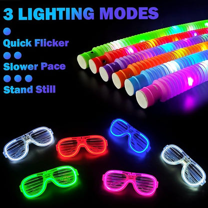 Glow Sticks & Glasses 12 PCS,Valentines Day Glow in the Dark Party Favor Supplies for Kids,LED Light Up Bracelets Necklaces & Neon Glasses for Toddlers,Glow Accessories Decorations for Camping Wedding