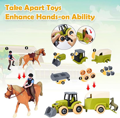 Sensory Bin - Horse Stable Playset Play Sand for Kids,Sandbox with Cover, 1.7 LB Magnetic Sand，Tractor and Stable, Rider and Horse,Rock Painting Kit,Sensory Toys for Autism 3 4 5 6 7 8 Year and Up