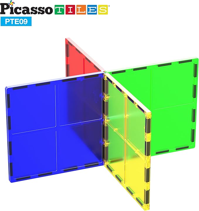 PicassoTiles Magnetic Building Block Large Square Shape Magnet Tiles Construction Toy STEM Learning Kit Educational Playset Playboard Pretend Play Stacking Blocks Child Brain Development PTE09