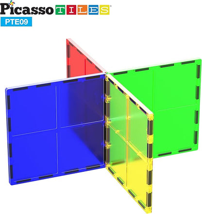 PicassoTiles Magnetic Building Block Large Square Shape Magnet Tiles Construction Toy STEM Learning Kit Educational Playset Playboard Pretend Play Stacking Blocks Child Brain Development PTE09