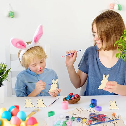 24 Pack Wooden Easter Bunny Craft for Kids Make You Own Easter Rabbit Hanging Ornaments DIY Easter Art and Craft for Girls Boys Art Project Easter Gifts Easter Decoration