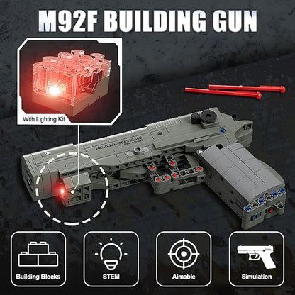 Finger Rock Gun Building Blocks Sets, 1:1 Simulation Shooting Toy M92F Pistol Model Building Kit, Rifle Weapon Collectible Gift for Military Enthusiasts, Adults Kids 14+ (360 pcs)