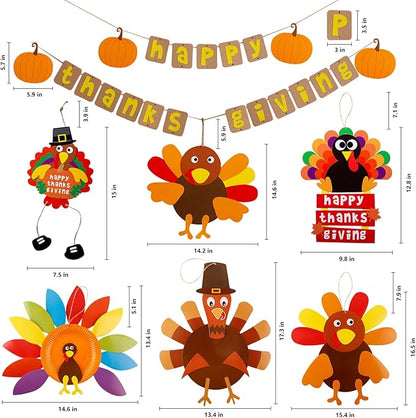 YOMIQIU Thanksgiving Turkey Crafts Kits, DIY Festive Fall Thanksgiving Party Hanging Sign Decor(6 Sets), Thanksgiving Crafts for Kids and Adults at Home Party Decoration School Activities