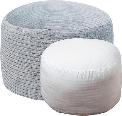 Pouf Ottoman Stuffed 20x20x12 Inches Floor Pouf Plush Fiber Ottoman Foot Rest Under Desk Foot Stool for Living Room Bedroom (Gray Stripe Pouf with Filler)