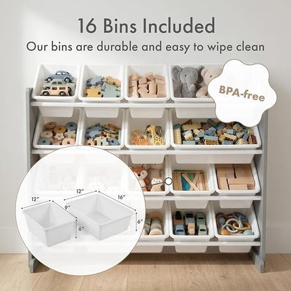 Humble Crew Supersized Toy Storage Organizer with 16 Removable Bins, Grey/White – Large Toy Storage for Toddlers Ideal for Kids' Rooms, Playrooms, and Nurseries - Modern Toy Bins for Kids