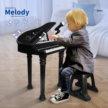 Love&Mini Piano Keyboard Toy for Kids - 31 Keys Toddlers Black Piano Toy with Microphone and Stool for Kids Age 3+ Years Old Girls Boys Birthday Gift