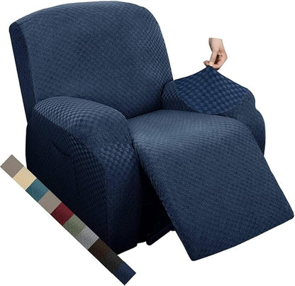 MAXIJIN Oversized Recliner Covers That Stay in Place 4 Pieces Stretch Large Recliner Chair Covers Jacquard Dogs Cats Proof Reclining Slipcovers with Elastic Bottom (XL Recliner, Navy Blue)