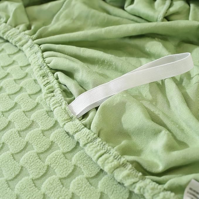 vctops 6 Pieces Jacquard Plush Recliner Loveseat Slipcover Stretch Soft Sofa Couch Cover Anti-Slip Solid Color Furniture Protector with Elastic Bottom for Kids Cats Dogs(Green,2 Seat)