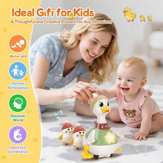 KETIEE Tummy Time Baby Toys 6-12 Months: Musical Dancing Duck Family for Babies, Little Ducks Crawling Toy Set, Interactive Duck Infant Toys for 1 2 Years Old Boys Girls Birthday