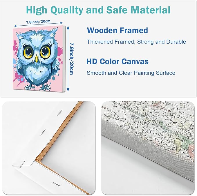 4pc Animal Paint by Numbers Kit for Kids Beginner Paint by Number Kits Age 4-8 Painting Kits for Kids Ages 8-12 Girls Framed Canvas Paint by Number Animals Drawing Kit Color by Number Kids 8x8 Inch