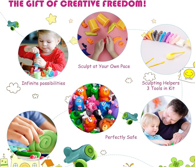 Air Dry Clay, 36 Colors Modeling Clay Kit with 3 Sculpting Tools, Magic Foam Clay for Kids and Adults, DIY Molding Clay Gift for Boys and Girls