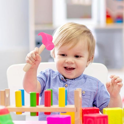 Fowecelt Wooden Hammer Toys Simulation Hammers Maintenance Tools Educational Toys for Kids Birthday Party Games Supplies (Pink)