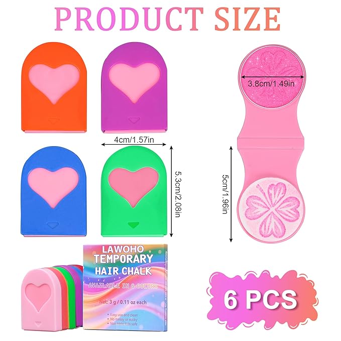 Hair Chalk for Girls 6 Color Temporary Hair Color Dye Shimmer Glitter Hair Color Makeup Washable Hair dye Christmas Birthday Gift for Girls Age 4 5 6 7 8 9 10-12 Year Old