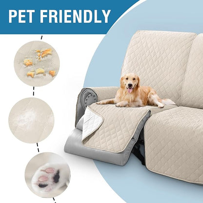 H.VERSAILTEX 100% Waterproof Reclining 2 Seater Sofa Thick Soft Reclining Love Seat Slipcover Non-Slip Reclining Sofa Covers with Elastic Straps for Dogs, Pets(Recliner Loveseat, Coconut Milk)