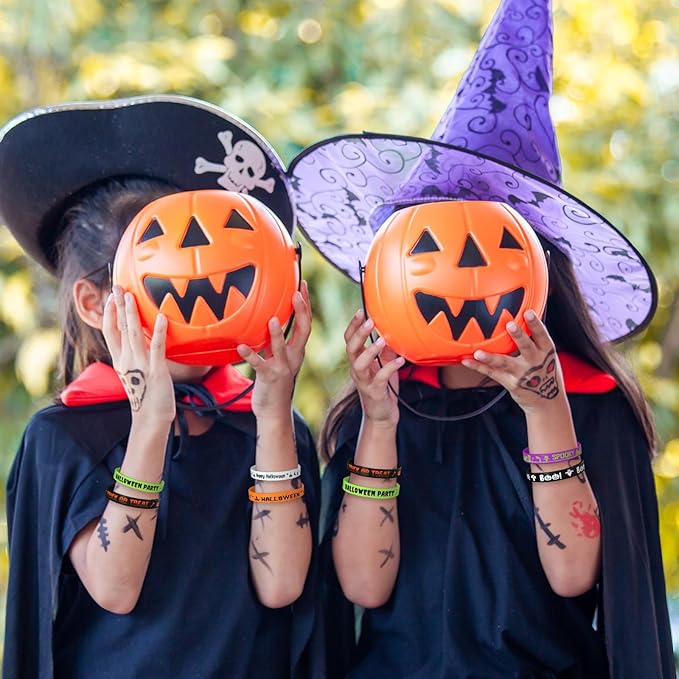 NEBURORA 24 Pcs Halloween Rubber Bracelets Silicone Wristbands Halloween Party Favors Trick or Treat Gifts Goodie Bag Stuffers