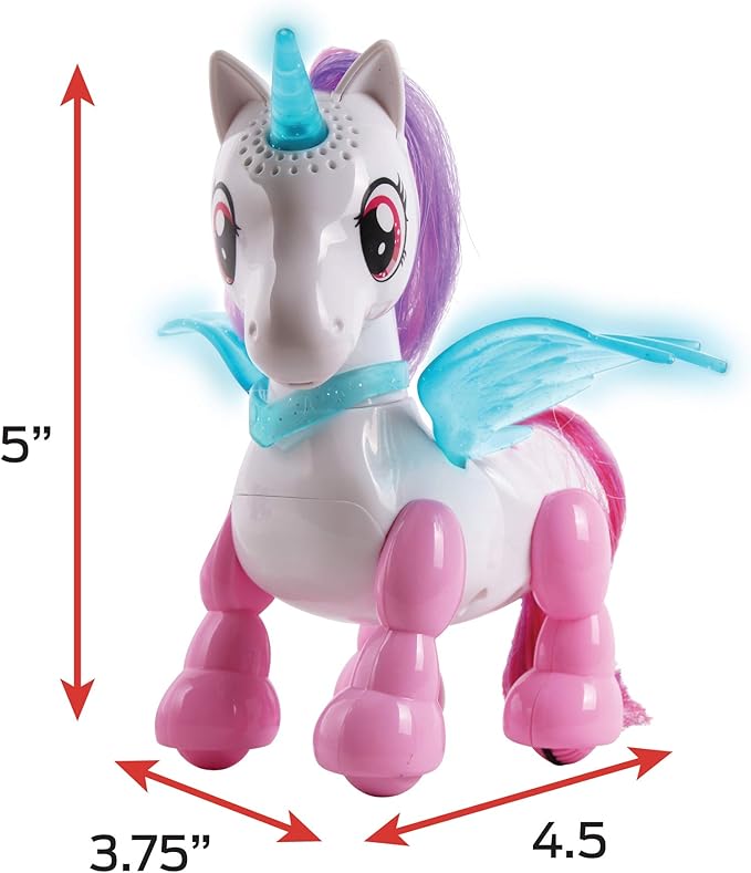 NKOK USB PetBotz - Robo Unicorn, Rechargeable, Miniature, Interactive pet Robot, Lights up, Sound Activated, Makes Noises on Command, Comes with Necklace and Hair Brush, USB Charger Included