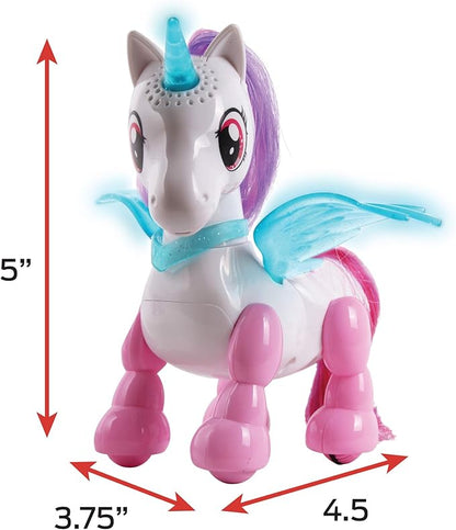 NKOK USB PetBotz - Robo Unicorn, Rechargeable, Miniature, Interactive pet Robot, Lights up, Sound Activated, Makes Noises on Command, Comes with Necklace and Hair Brush, USB Charger Included