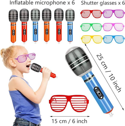 smilixin 22 Pack Inflatable Guitar,Blow Up Guitar,Inflatable Rock Star Toy Set,6 Inflatable Guitars,6 Microphones,6 Shutter Shading Glasses,1 Saxophone,1 Inflatable Piano,1 Inflatable Recorder