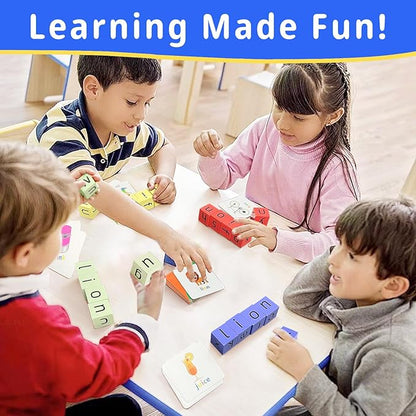 Wooden Blocks Spelling Game, Matching Letter Game for Kids Ages 3-8, Kindergarten Educational Sight Words Flash Cards Learning Toy, Preschool Montessori ABC Alphabet Crossword Puzzle