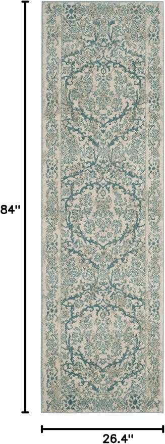 SAFAVIEH Evoke Collection 2'2" x 7' Ivory / Light Blue EVK242C Non-Shedding Living Room Entryway Foyer Hallway Bedroom Runner Rug