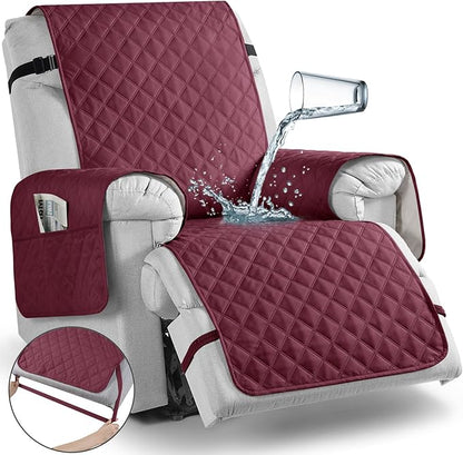 TAOCOCO Non-Slip Recliner Chair Cover Sofa Slipcover, Pet Cover for Large Recliner with Elastic Straps, Washable Chair Seat Cover Recliner Chair Furniture Protector (28'' Oversized, Wine)