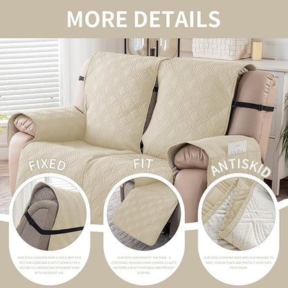 Easehomey Waterproof Loveseat Recliner Cover,Non Slip Reclining Couch Covers for 2 Seat,Dog Chair Cover Furniture Protector Washable Chair Cover with Pocket for Kids,Pets,Dogs(Beige,2Seat)