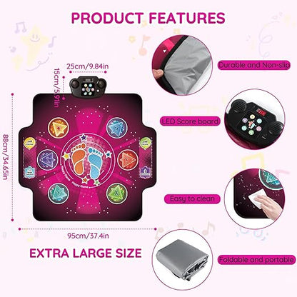 Electronic Dance mat for kids,Upgraded Light-up 6-Button Dancing Pad,Wireless Bluetooth toys,Birthday Christmax Musical Gifts for boys girls,Built-in Music Playmat,Ages 3 4 5 7 8 9 10 11 12+ Year Old