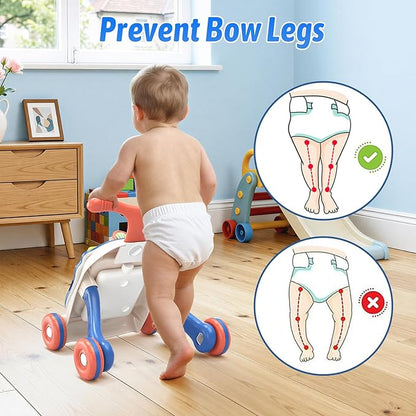 QDRAGON 3 in 1 Baby Walker and Activity Center for Boy, Learning to Walk, Sit to Stand, Early Educational Push Toys with Music Panel for Infant Toddler 12-18 Months Blue