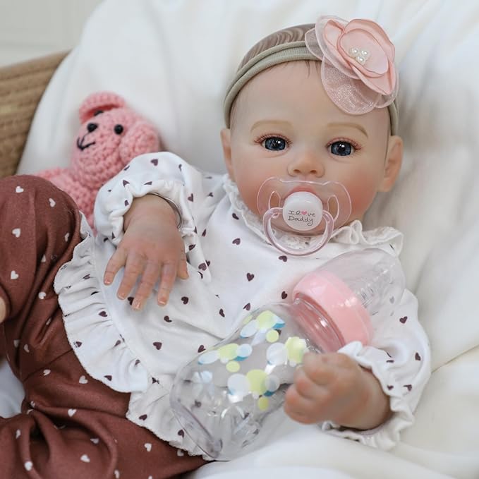 Reborn Baby Dolls - 18 Inch Realistic Baby Doll Girl, Real Life Baby Dolls with Cute Soft Vinyl Body, Real Baby Doll Newborn Lifelike Baby Gift with Accessories for 3+ Years Old Kids