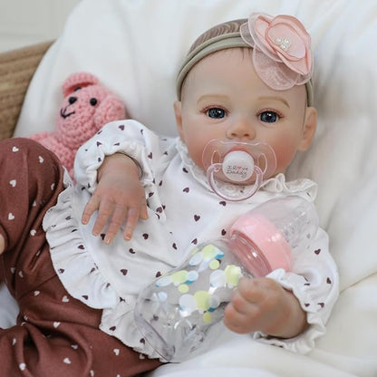 Reborn Baby Dolls - 18 Inch Realistic Baby Doll Girl, Real Life Baby Dolls with Cute Soft Vinyl Body, Real Baby Doll Newborn Lifelike Baby Gift with Accessories for 3+ Years Old Kids