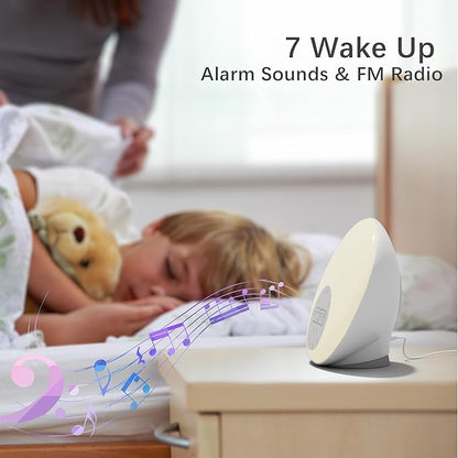 ANTDALIS Sunrise Alarm Clocks White Noise Sound Machine with 26 Soothing Sounds, 7 Night Lights, Wake Up Light Alarm Clock for Bedrooms, Heavy Sleepers, Baby, Kids, Dual Alarms, Sleep Timer, Snooze