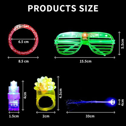 64 Pack Glow in the Dark Party Supplies, Light Up Toys Birthday Christmas Party Favors, 40 Finger Flashing, 8 Jelly Ring, 4 Flashing Glasses, 8 LED Bracelet, 4 Fiber Optic Hair Light