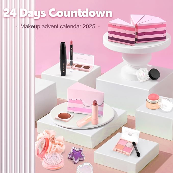 Color Nymph Kids Makeup Kit for Girl - 24 Days Surprise Beauty Mystery Box | Make Up Birthday Gift Set for Girls Ages 6-12, Makeup Gift Sets for Bday Countdown, Cosmetics Kit for Kids Teens #Pink