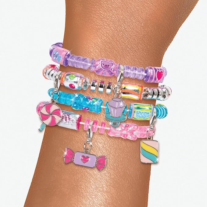 Make It Real Shrink Magic Lollipop Bracelet Kits - 2-Pack DIY Jewelry Sets for Girls - Create & Style with Heat-Shrinking Candy Designs - Reusable & Restylable - Great Gift for Creative Kids Ages 8