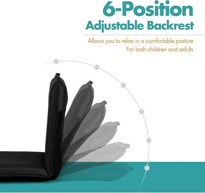 S AFSTAR Adjustable Floor Chair, Cushioned Lounger Recliner with 6-Position Comfortable Back Support & Thick Padded, Lazy Sofa Floor Gaming Chair, Floor Seat for Gaming Reading Meditation (Black)