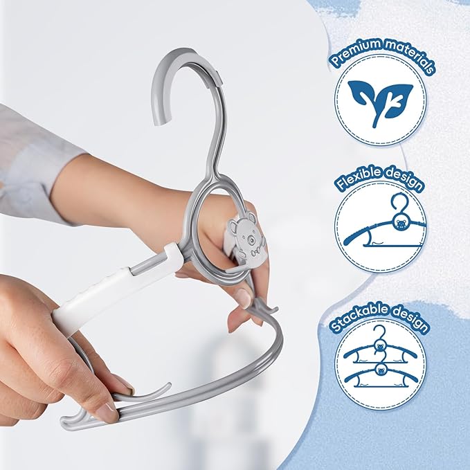 Kids Hangers 40 Pack Baby Hangers- Extendable & Adjustable Non-Slip Stackable Plastic Baby Clothes Hangers,11-14 Inch Kid Hangers for Baby Toddler Kids Children,Toddler Hangers for Cloest Grey