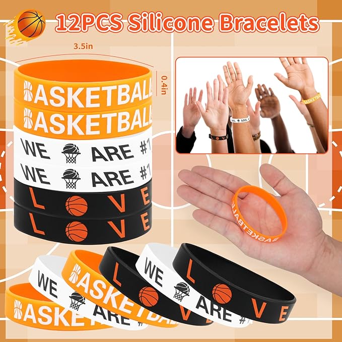 Basketball Party Favors Birthday Supplies 72pcs Buck Keychains Silicone Bracelets Punch Balloons Finger Lights Stickers Stamp Scratch Art Set For Kids Pinata Stuffer Boys Girls