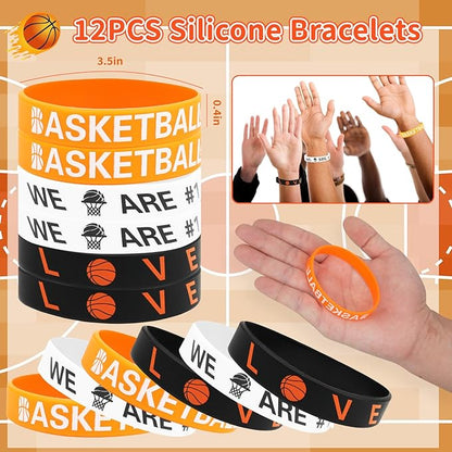 Basketball Party Favors Birthday Supplies 72pcs Buck Keychains Silicone Bracelets Punch Balloons Finger Lights Stickers Stamp Scratch Art Set For Kids Pinata Stuffer Boys Girls