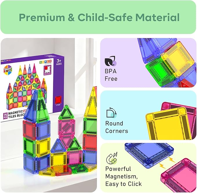 Magneverse 100 PCS Mini Magnetic Tiles - Travel Magnetic Tiles, Micro Magnet Travel Toy for Kids Ages 3+, STEM Educational Building Set Construction Toys, Boys Girls Toddlers Birthdays Gifts