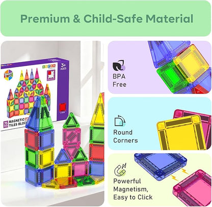 Magneverse 100 PCS Mini Magnetic Tiles - Travel Magnetic Tiles, Micro Magnet Travel Toy for Kids Ages 3+, STEM Educational Building Set Construction Toys, Boys Girls Toddlers Birthdays Gifts