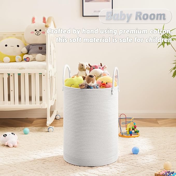 Artfeel Laundry Basket,Woven Cotton Rope Laundry Hamper,40L for Decorative Storage of Dirty Clothes,Toys and Blankets in Bathroom,Baby Room and Living Room