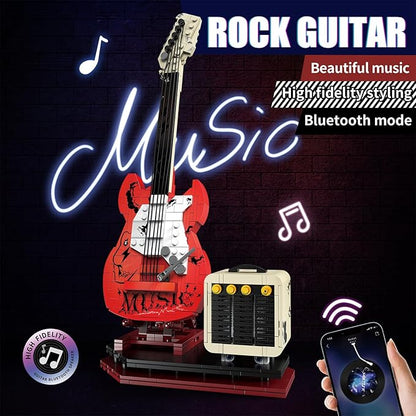 Guitar Music Interactive Building Set for Music Lovers, DIY Guitar Model Toy Compatible with Lego，Reverb Amplifier & Authentic Accessories, Perfect Way to Rock Gift Giving.