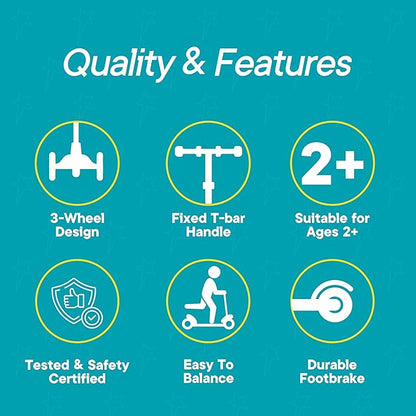 3 Wheel Scooter for Kids, Smooth Light Up LED Front Wheels, Wide Anti Slip Deck, Rear Foot Brake, Easy Lean to Steer Maneuvering, Indoor & Outdoor Ride On Toys for Ages 2 Up,