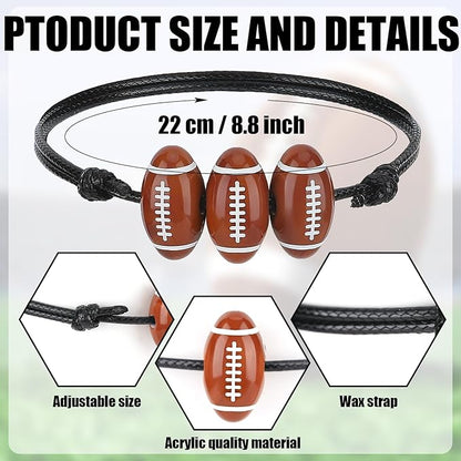 20 Pcs Football Beads Bracelets Football Party Favors Sport Theme Charm Bracelets Bulk Adjustable Braided Football Gifts Sports Fan Football Bracelets for Boys Girls Adults Birthday Favors Decoration